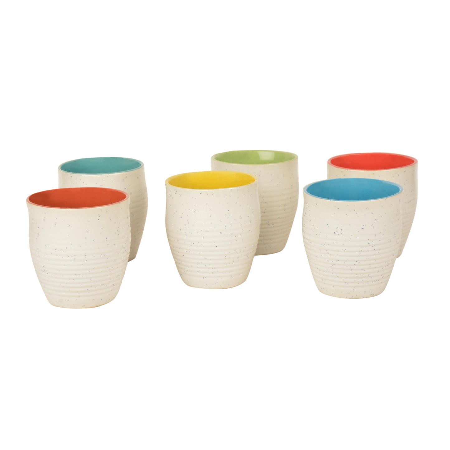 Handcrafted Matt Ceramic Tumblers (Set of 6, White and Multicolor, 170 ml each)