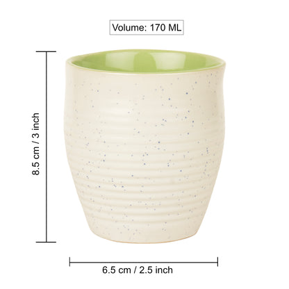 Handcrafted Matt Ceramic Tumblers (Set of 6, White and Multicolor, 170 ml each)