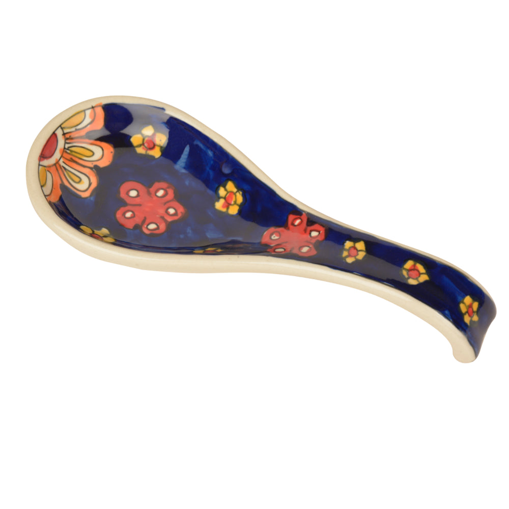 Handpainted Ceramic Spoon Rest (Blue, Length - 22 cm, Width - 9 cm)