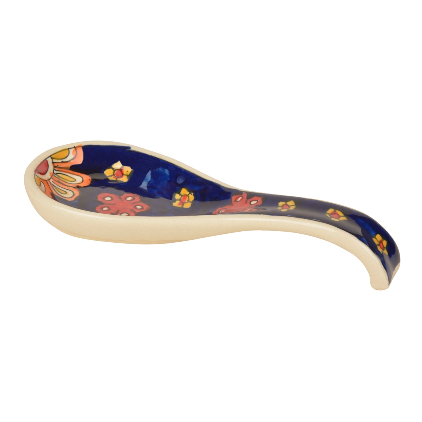 Handpainted Ceramic Spoon Rest (Blue, Length - 22 cm, Width - 9 cm)