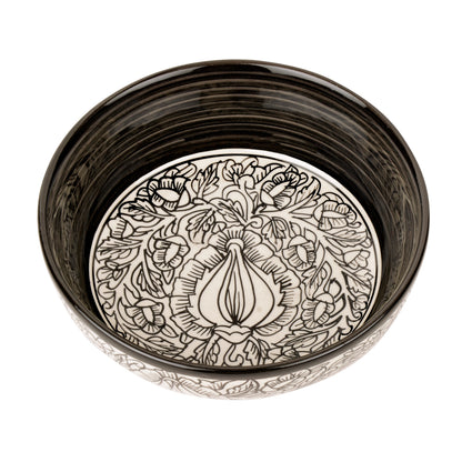 “Kalamkaari Collection” Handpainted Ceramic Bowl (Off White and Black, Diameter - 17 cm, 750 ml)