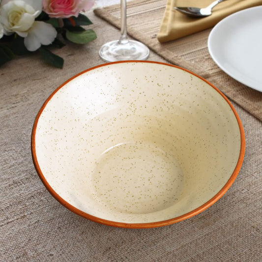 “Fiesta of Hope Collection” Studio Pottery Conical Matte Ceramic Serving Bowl (White and Brown, Diameter - 20 cm, 850 ml)