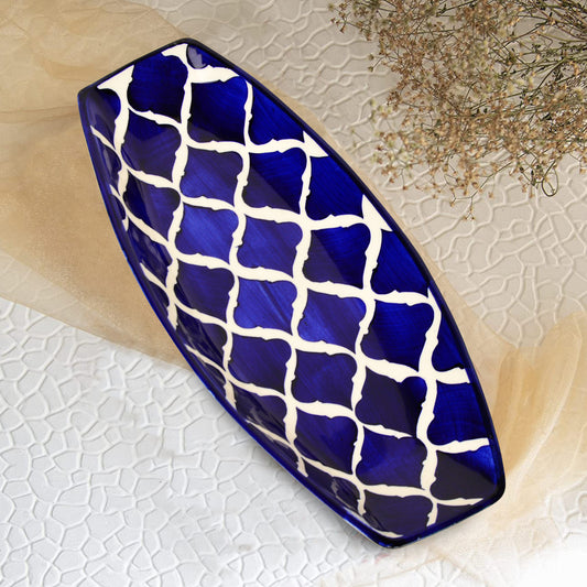 Handpainted Ceramic Serving Platter (Blue, L x B – 38 cm x 16 cm)
