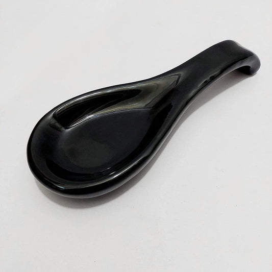 Hand Glazed Ceramic Spoon Rest (Black, Length - 22 cm, Width - 9 cm)
