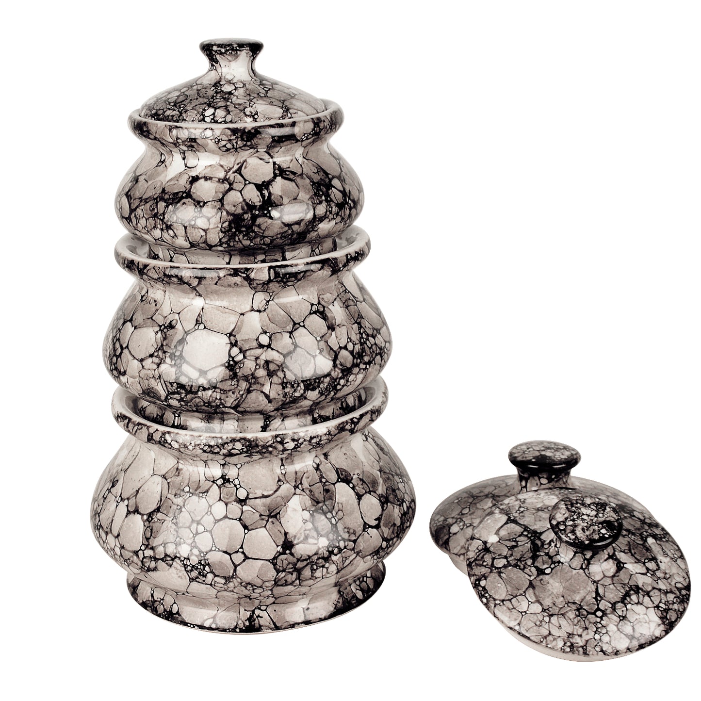 Handpainted Ceramic Handi Set with Lid (Set of 3, Grey Luster)
