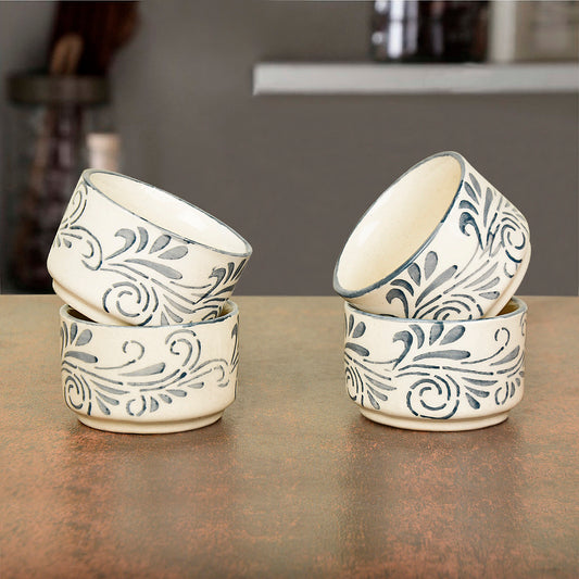 Handpainted Ceramic Dip Bowls (50 ml , Grey , Set of 4)