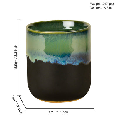 Studio Pottery Glazed Dual Tone Ceramic Glasses (Set of 6, Green and Red, 225 ml each)