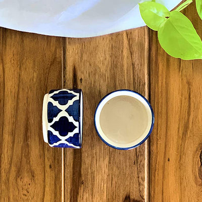 Handpainted Ceramic Serving Platter With Two Dip Bowls (Blue, L x B – 38 cm x 16 cm)