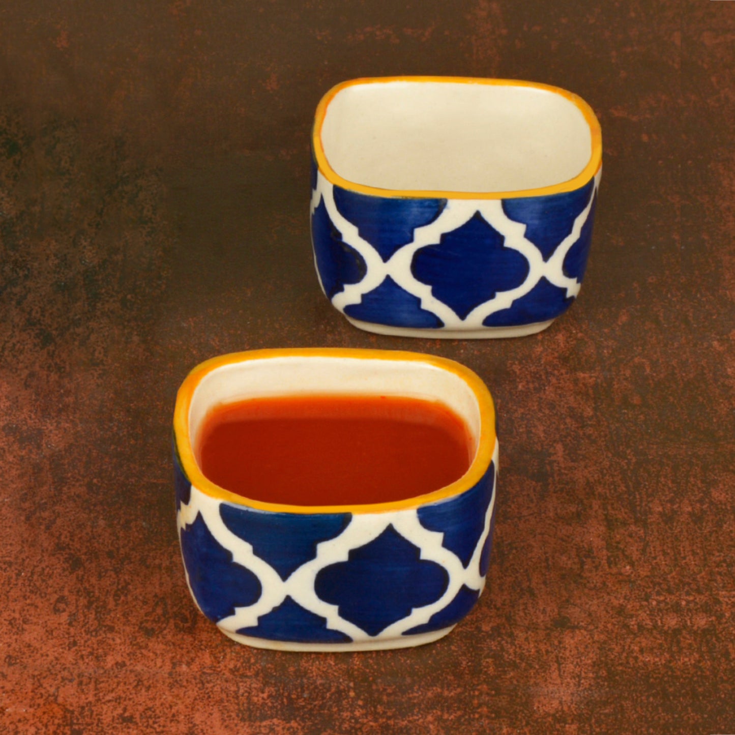 Handpainted Ceramic Serving Platter With Two Dip Bowls (Orange, Black , L x B – 38 cm x 16 cm)