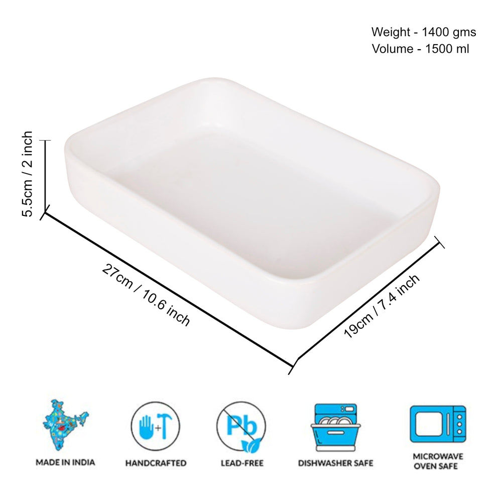 Ceramic Baking Dish ( L x B x H – 27 x 19 x 5.5 cm , White , 1500 ml)