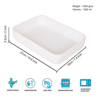 Ceramic Baking Dish ( L x B x H – 27 x 19 x 5.5 cm , White , 1500 ml)