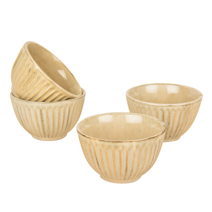 “Dazzling Riviera” Ribbed Ceramic Dinner Serving Bowls (Set of 4 , Ivory , 150 ml)