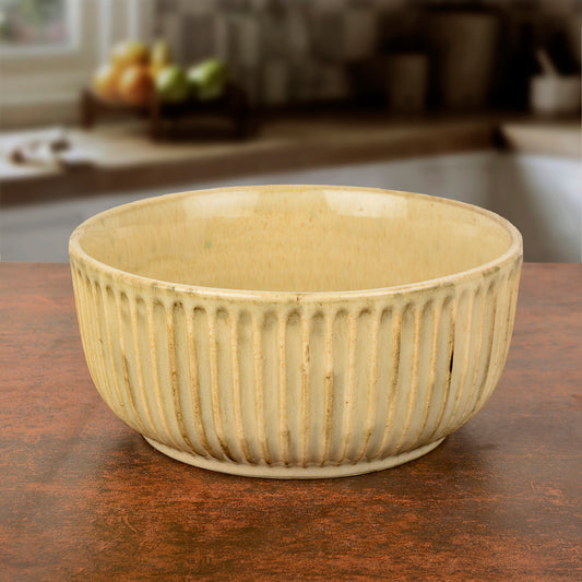 "Dazzling Riviera" Studio Pottery Ribbed Ceramic Serving Bowl (Ivory, Diameter – 7 inches, 1500 ml)