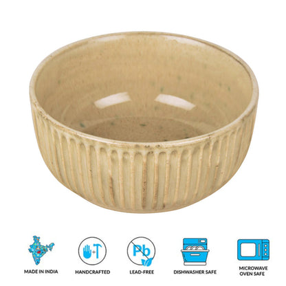 "Dazzling Riviera" Studio Pottery Ribbed Ceramic Serving Bowl (Ivory, Diameter – 7 inches, 1500 ml)