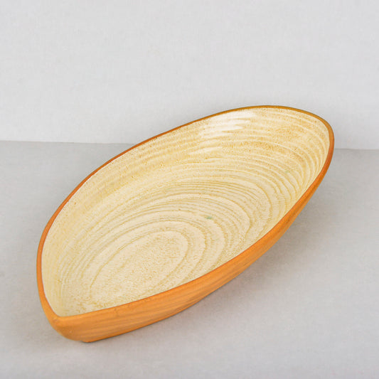 Luxurious Boat Shaped Ceramic Platter with Spiral Design (Ivory , 11 inches)