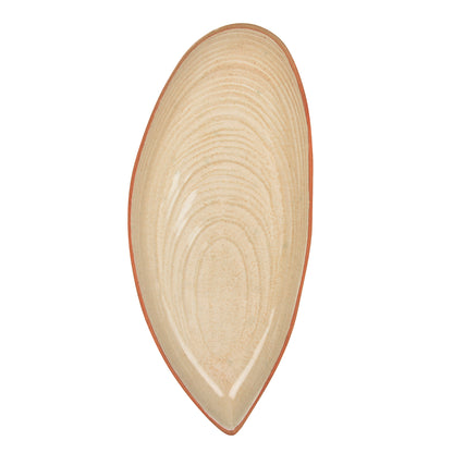 Luxurious Boat Shaped Ceramic Platter with Spiral Design (Ivory , 11 inches)