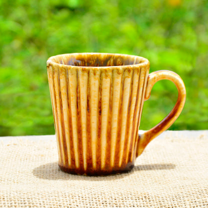 Ceramic Ribbed Coffee Mugs (300 ml each, Set of 2, Brown)