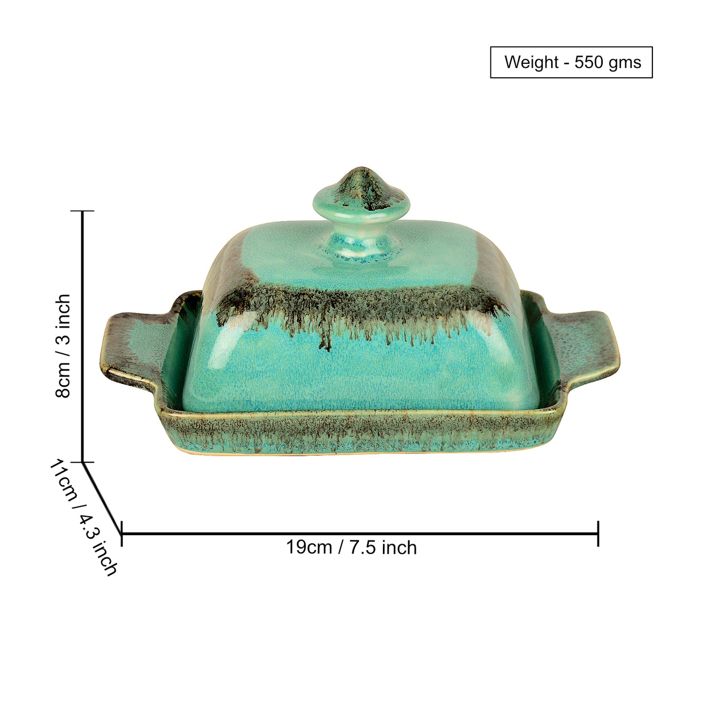 Studio Pottery Ceramic Butter Dish with Lid (Sea Green)