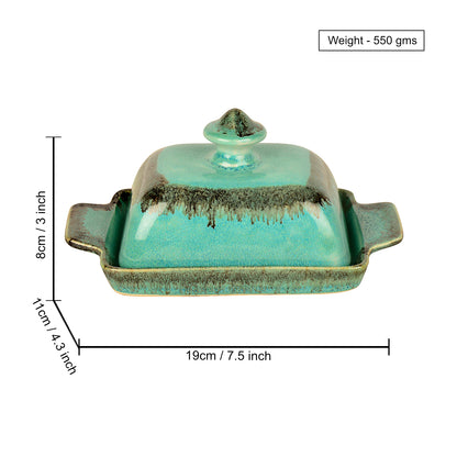 Studio Pottery Ceramic Butter Dish with Lid (Sea Green)
