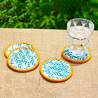 Studio Pottery Dining Table Ceramic Coasters (Set of 4, Green and Yellow)