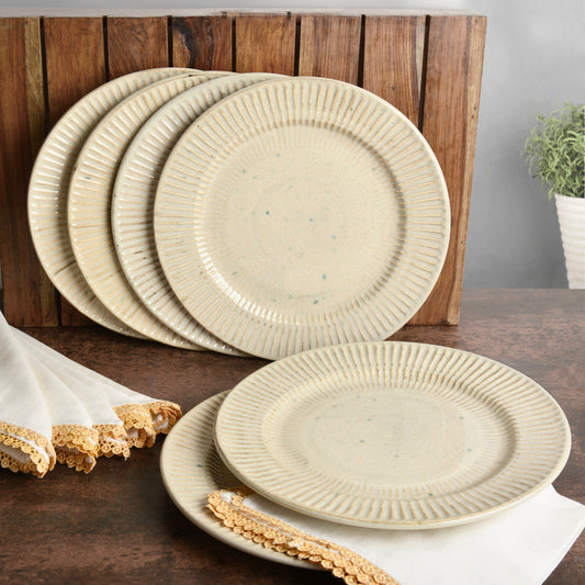 “Dazzling Riviera” Ribbed Ceramic Dinner Serving Plates (Set of 6, Ivory)