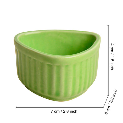 Handcrafted Ceramic Triangular Ribbed Dip Bowls (Set of 4, Green, 50 ml each)