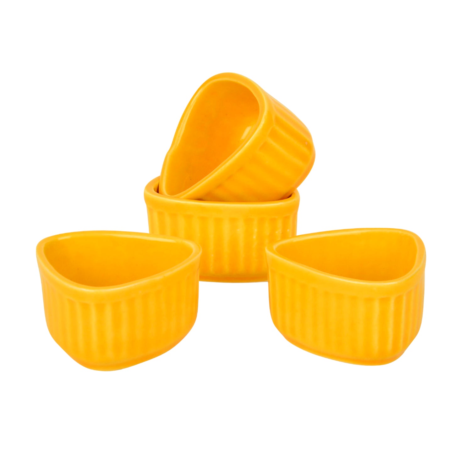 Handcrafted Ceramic Triangular Ribbed Dip Bowls (Set of 4, Yellow, 50 ml each)