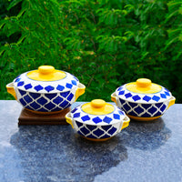 Hand Painted Large Ceramic Serving Donga Set with Lid and Handle