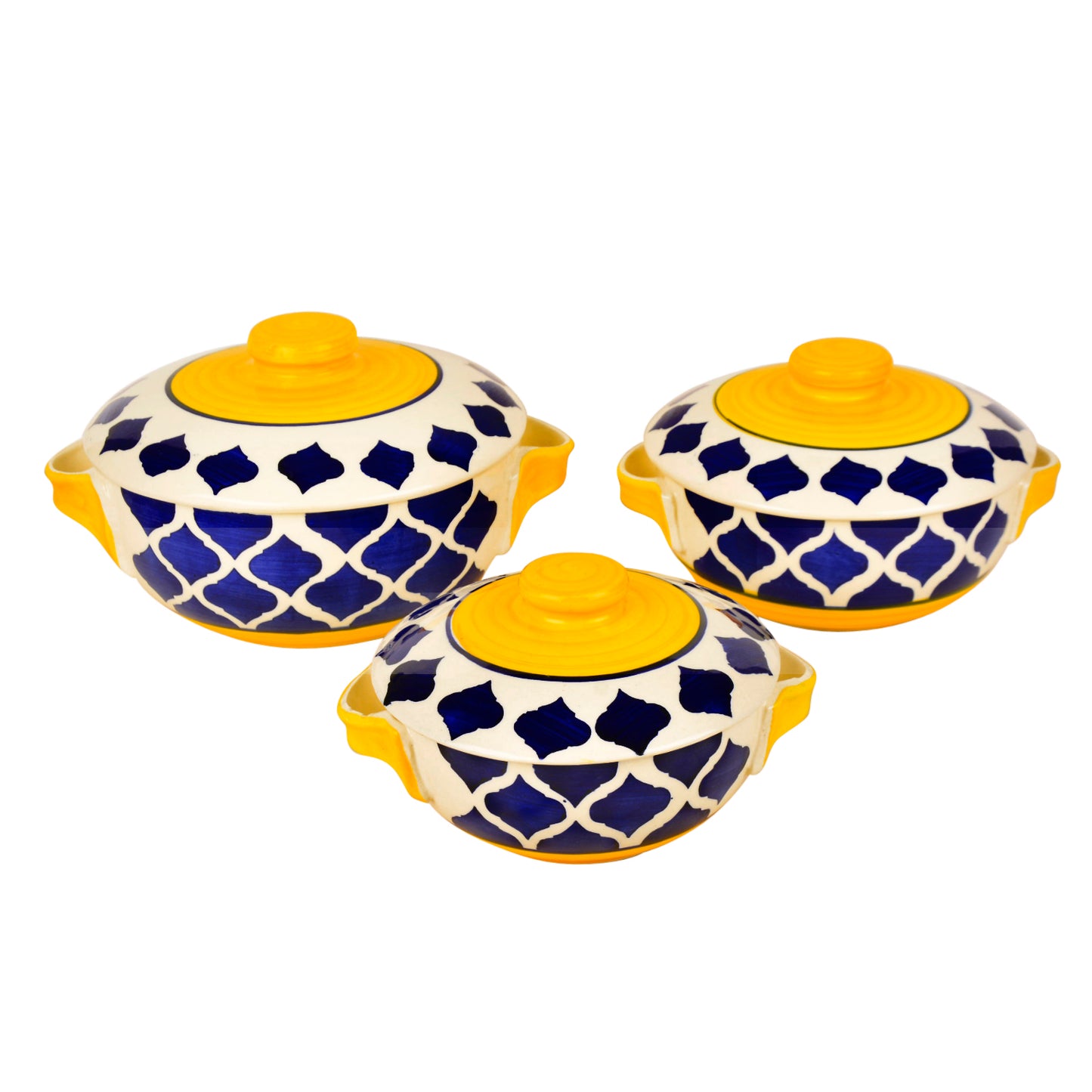 Hand Painted Large Ceramic Serving Donga Set with Lid and Handle