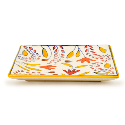 Premium Hand Painted in Traditional Design Ceramic Square Platter (Multicolor, L x B – 18 cm x 18 cm)