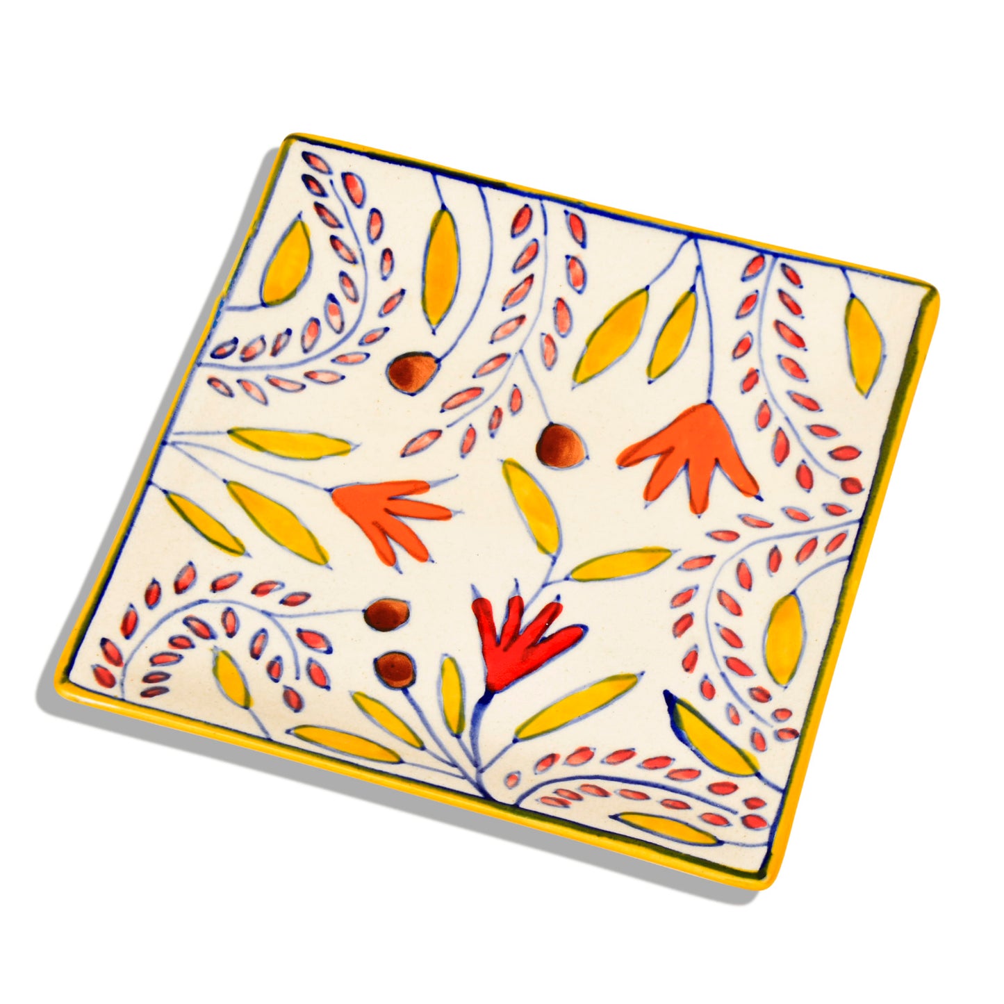 Premium Hand Painted in Traditional Design Ceramic Square Platter (Multicolor, L x B – 18 cm x 18 cm)