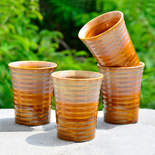 Studio Pottery Hand Glazed Dual Tone Ceramic Glasses (Set of 4, Mustard, 300 ml each)