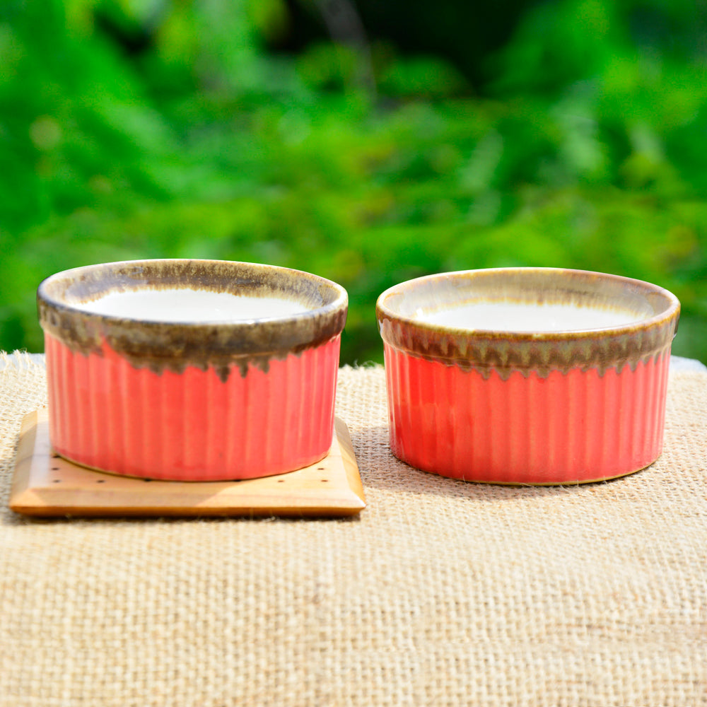 Studio Pottery Ceramic Dinner / Dessert Serving Bowls (Set of 2 , Pink , 150 ml each)