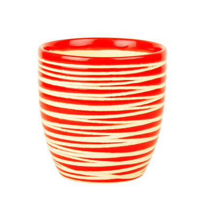Handpainted Ceramic Striped Planter Pot (Red, Diameter – 10 cm, Height – 11 cm)