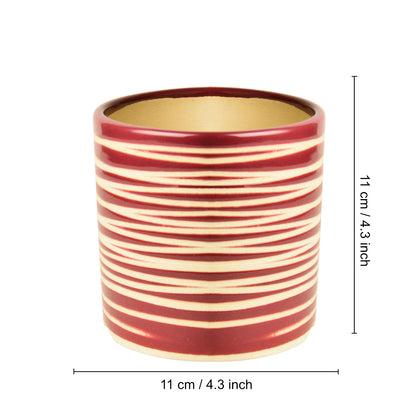 Handpainted Ceramic Striped Planter Pot (Purple, Diameter – 11 cm, Height – 11 cm)