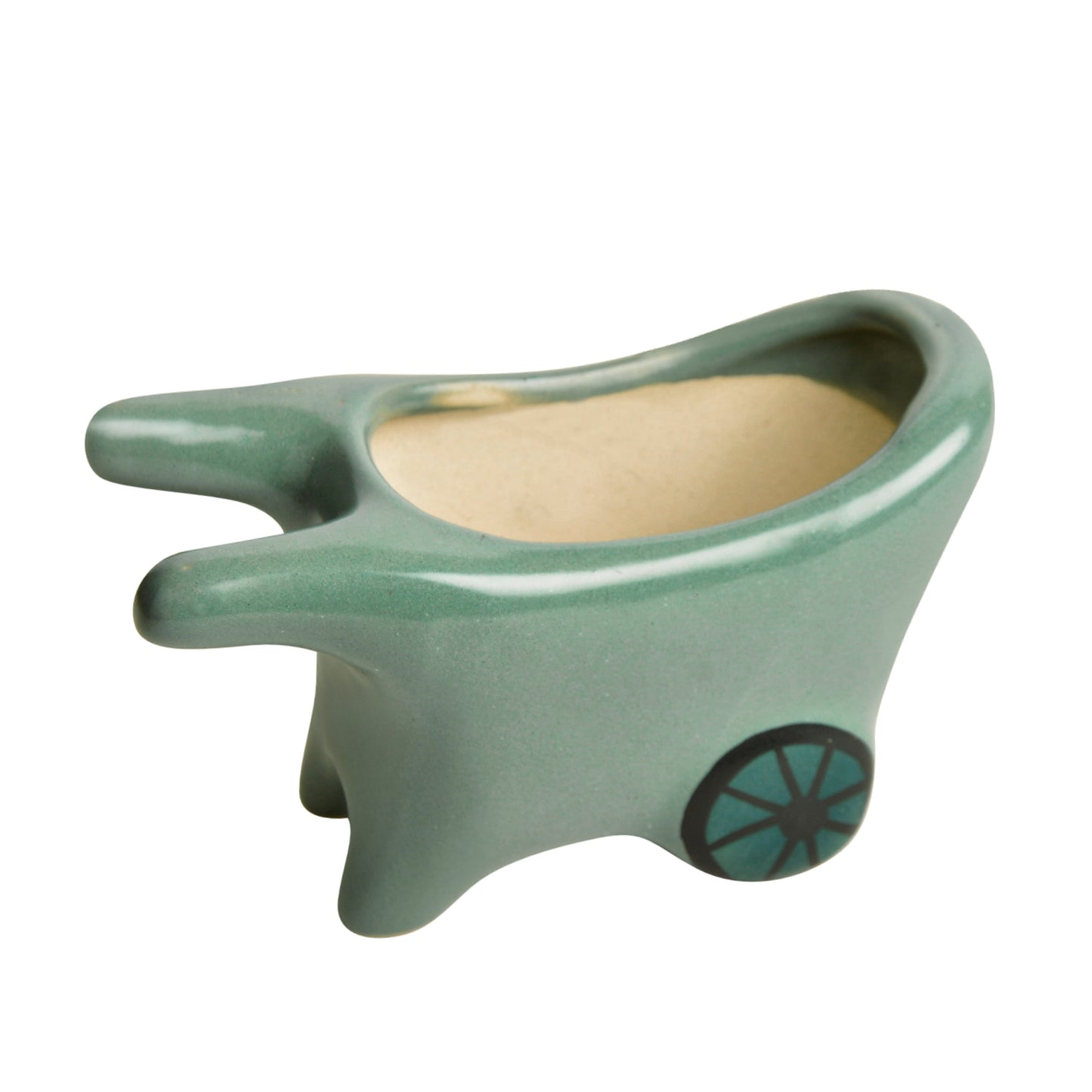Handpainted Ceramic Pushing Cart Planter Pot (Green, L x B x H – 14 cm x 6 cm x 8 cm)