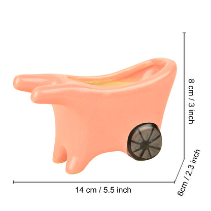Handpainted Ceramic Pushing Cart Planter Pot (Pink, L x B x H – 14 cm x 6 cm x 8 cm)