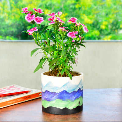 Handpainted Ceramic Planter Pot (Multicolor, Diameter – 11.5 cm, Height – 10.5 cm)
