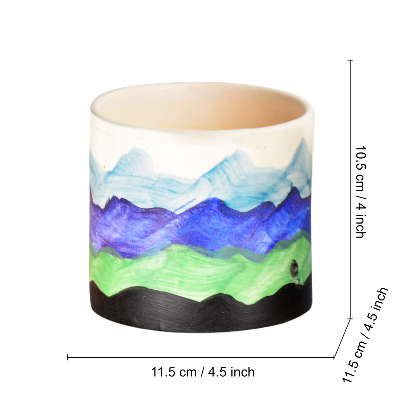 Handpainted Ceramic Planter Pot (Multicolor, Diameter – 11.5 cm, Height – 10.5 cm)