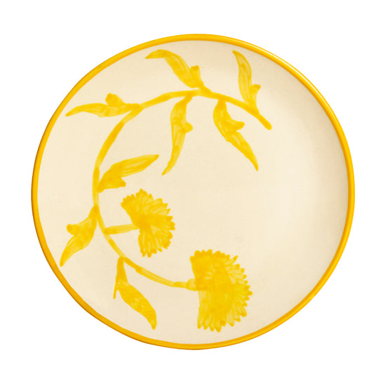 The Lucid Yellow Collection Hand Painted Ceramic Floral Dinner Serving Plates ( D -10 in)