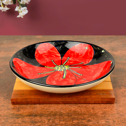 Hand Painted Chic and Sleek Ceramic Shallow Serving Bowl (8.5 icnhes , Red and Black)
