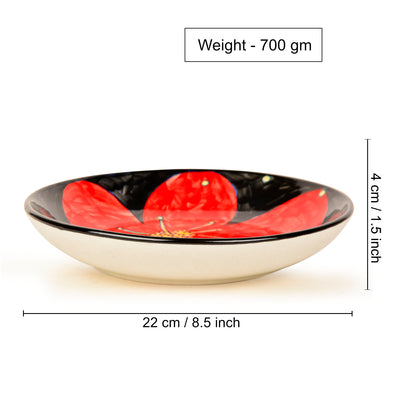 Hand Painted Chic and Sleek Ceramic Shallow Serving Bowl (8.5 icnhes , Red and Black)