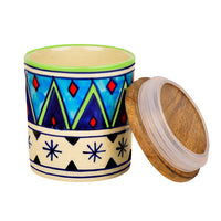 Handpainted Multi Utility Storage Ceramic Airtight Jar with Sheesham Wooden Lid