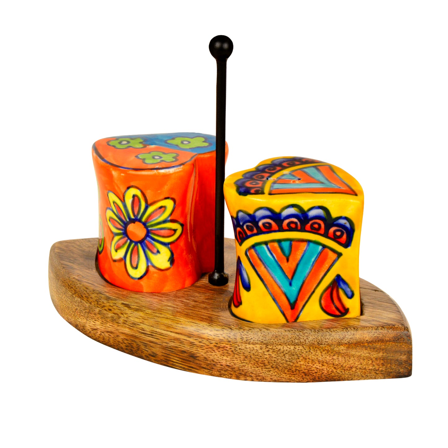 Handpainted Floral Ceramic Salt and Pepper Shaker with Stand