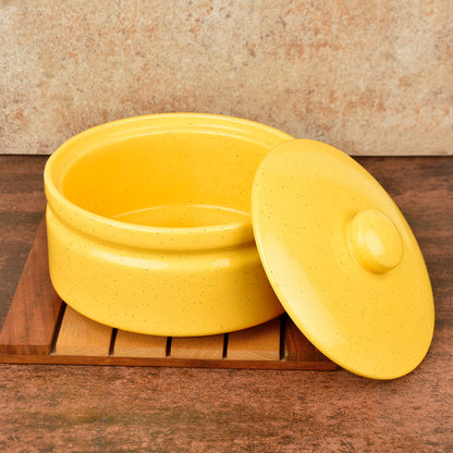 "Golden Glow Collection" Premium Ceramic Serving Donga with Lid (Diameter 17 cm, 1000 ml, Yellow)
