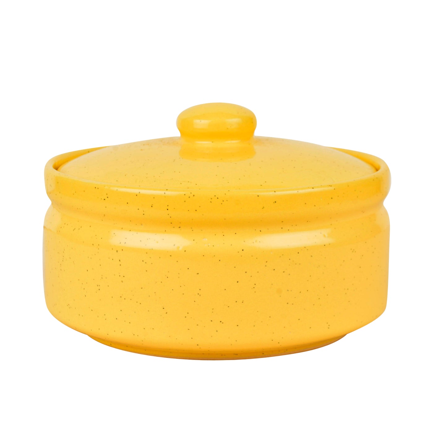 "Golden Glow Collection" Premium Ceramic Serving Donga with Lid (Diameter 17 cm, 1000 ml, Yellow)
