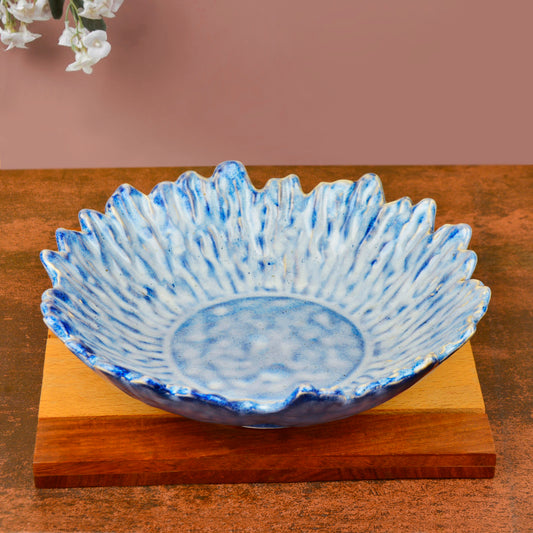 Studio Pottery Artistic Ceramic Serving Bowl with Cutwork Design (Sky Blue, 20.5 cm, 500 ml)