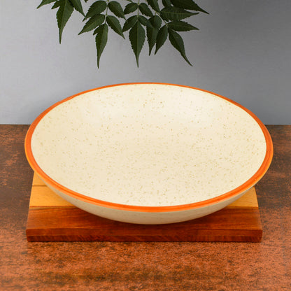 Studio Pottery Matt Finish Ceramic Serving Bowl (Off White and Brown, Diameter – 21 cm, 500 ml)