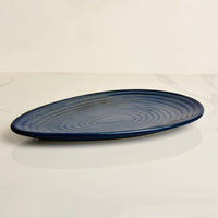 Premium Hand Glazed Oval Shaped Ceramic  Platter  (Botz Blue with Grey Speckle, 10.5 inches, 490 gm)