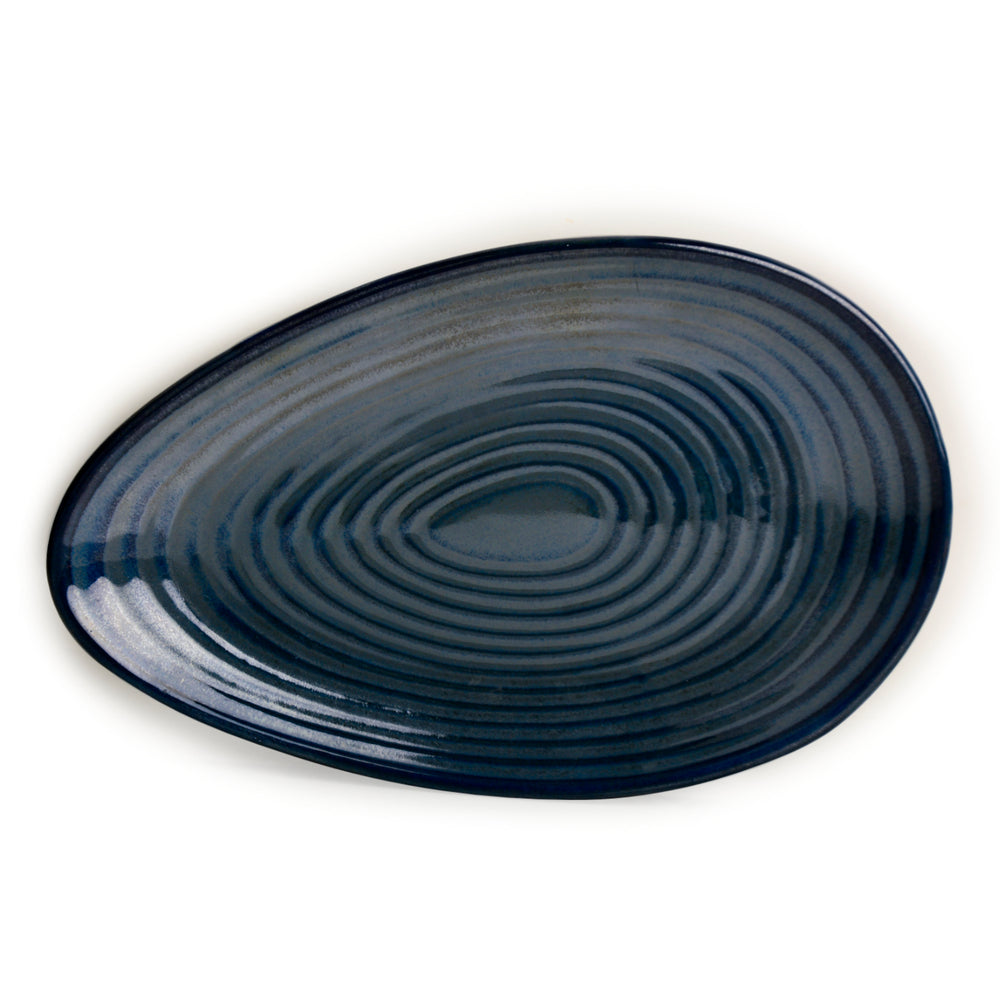 Premium Hand Glazed Oval Shaped Ceramic  Platter  (Botz Blue with Grey Speckle, 10.5 inches, 490 gm)